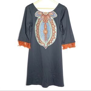 Missy Robertson 3/4 fringed sleeve gray knee length shift dress size small S